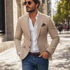 Men's slim fit two button blazer with notch lapel in Brown, Grey and Dark Blue