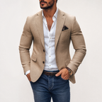 Men's slim fit two button blazer with notch lapel in Brown, Grey and Dark Blue