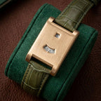 Leather strap square case minimal quartz watch with split hour and minute display