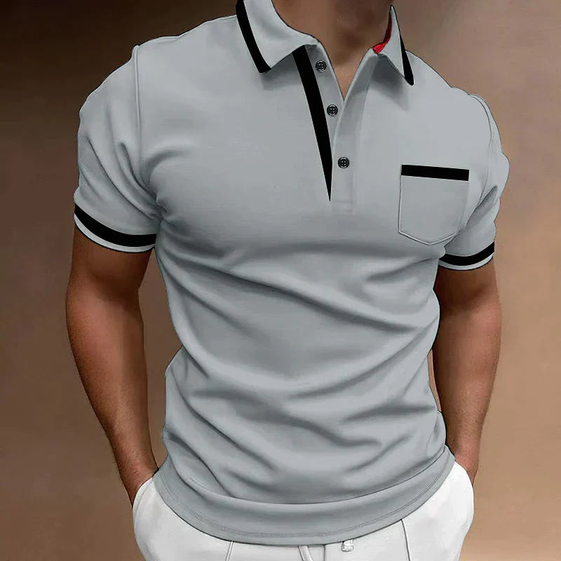 Men's polo shirt classic fit with collared button placket, cotton blend casual wear