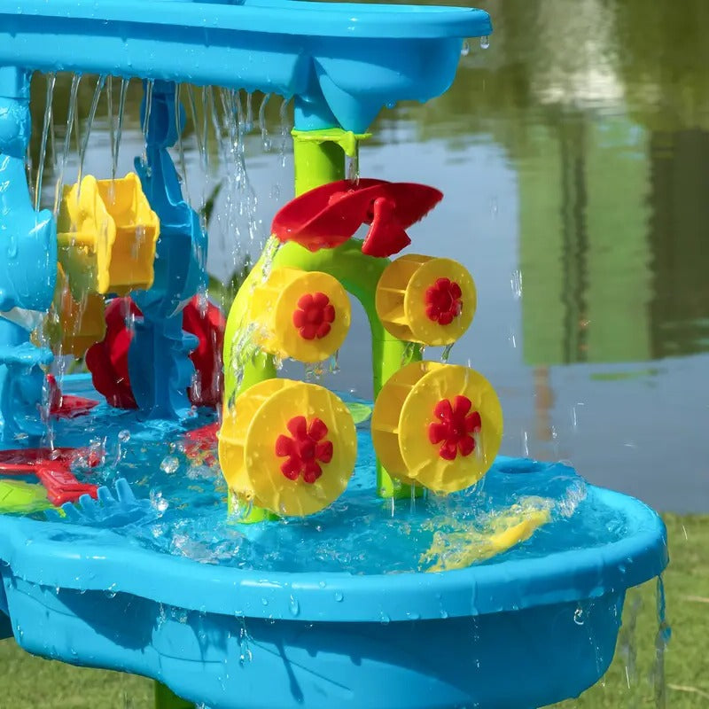 Sand and water table for kids, 3-in-1 outdoor play with tool-free assembly
