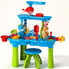 Sand and water table for kids, 3-in-1 outdoor play with tool-free assembly