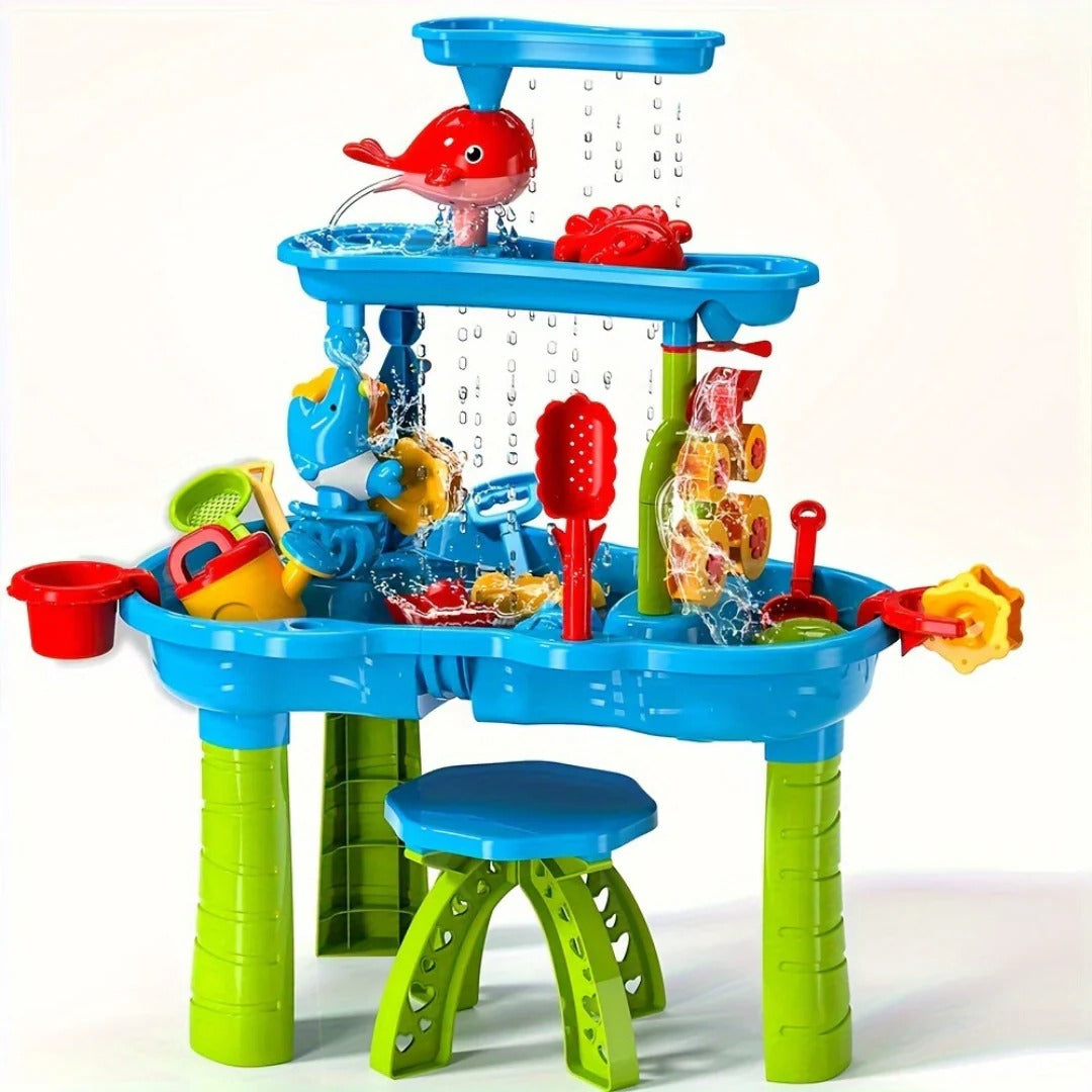 Sand and water table for kids, 3-in-1 outdoor play with tool-free assembly