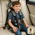 Portable child car seat with 5-point harness, foldable and lightweight for travel
