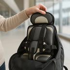 Portable child car seat with 5-point harness, foldable and lightweight for travel