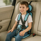 Portable child car seat with 5-point harness, foldable and lightweight for travel