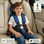Portable child car seat with 5-point harness, foldable and lightweight for travel