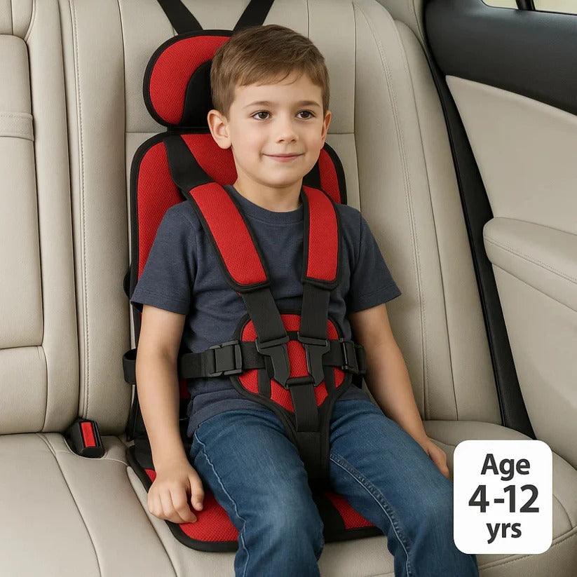 Portable child car seat with 5-point harness, foldable and lightweight for travel