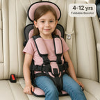 Portable child car seat with 5-point harness, foldable and lightweight for travel