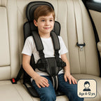 Portable child car seat with 5-point harness, foldable and lightweight for travel