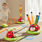 3-in-1 kids activity toy with jumping pad, ring toss and rocket launcher for ages 2+