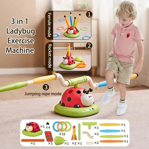 3-in-1 kids activity toy with jumping pad, ring toss and rocket launcher for ages 2+