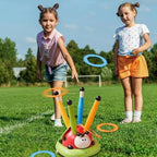 3-in-1 kids activity toy with jumping pad, ring toss and rocket launcher for ages 2+