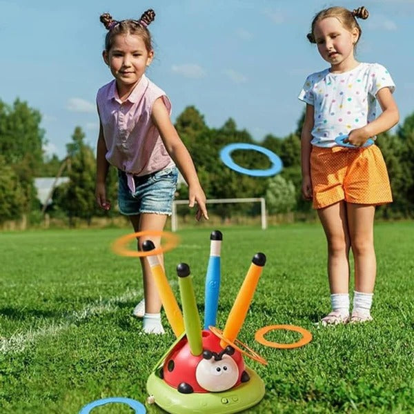 3-in-1 kids activity toy with jumping pad, ring toss and rocket launcher for ages 2+