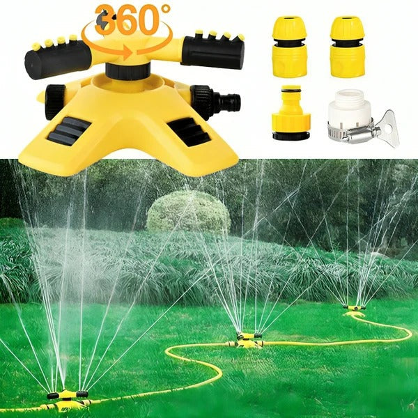 360° rotating lawn sprinkler yellow adjustable spray angles garden irrigation