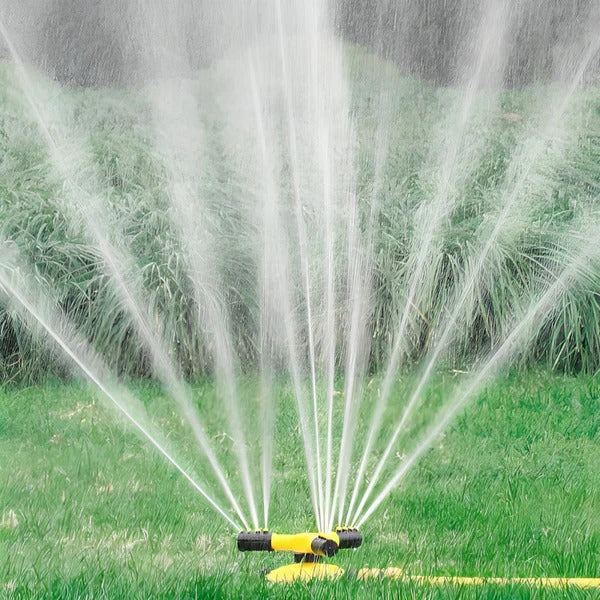 360° rotating lawn sprinkler yellow adjustable spray angles garden irrigation