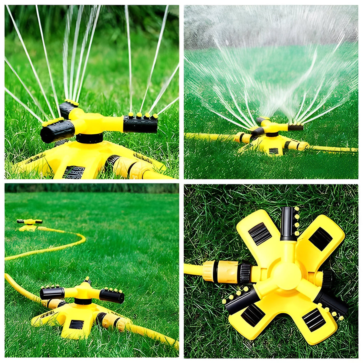 360° rotating lawn sprinkler yellow adjustable spray angles garden irrigation