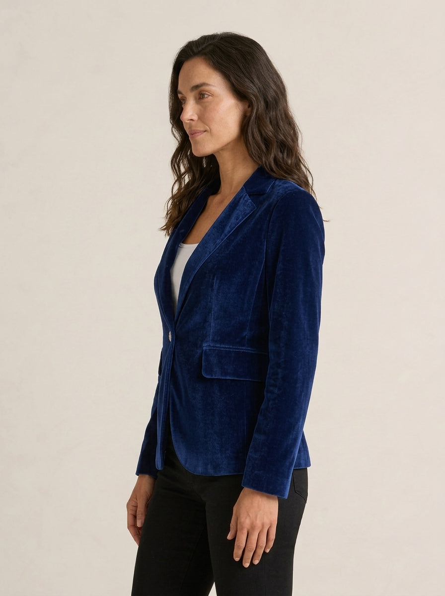 Velvet Blazer Women Fitted Lapel Collar Single Button Tailored Cut
