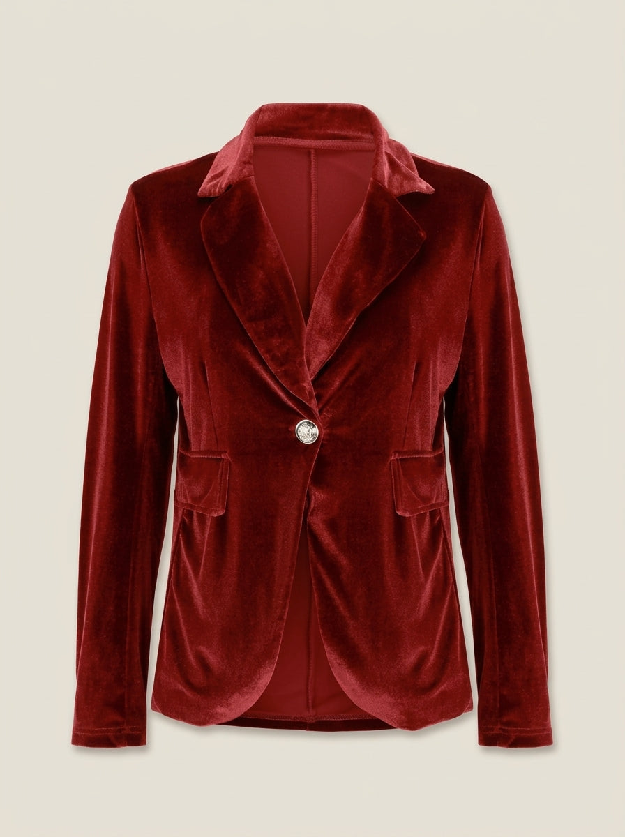 Velvet Blazer Women Fitted Lapel Collar Single Button Tailored Cut