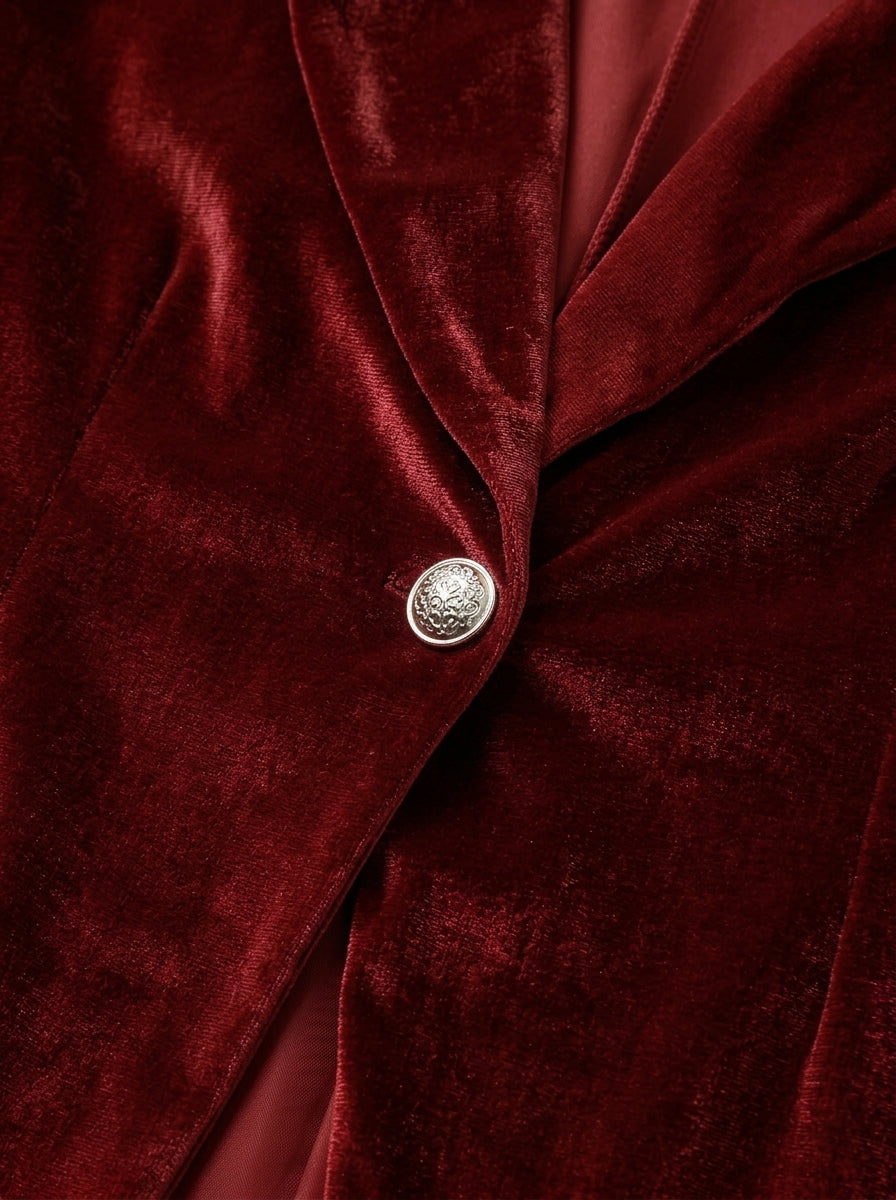 Velvet Blazer Women Fitted Lapel Collar Single Button Tailored Cut