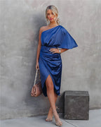 Women asymmetrical off shoulder dress sleeveless midi length