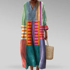 Women woven V-neck dress geometric pattern relaxed fit