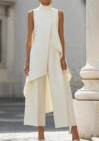 Women's two-piece set asymmetric high-neck top and wide-leg pants, business elegant