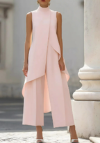 Women's two-piece set asymmetric high-neck top and wide-leg pants, business elegant