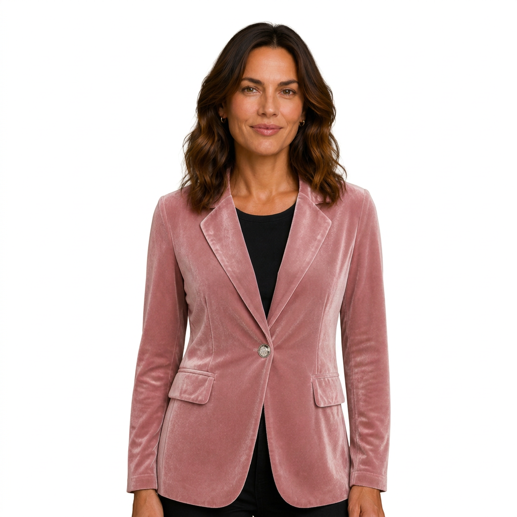 Velvet Blazer Women Long Sleeve Fitted Notched Lapel Tailored
