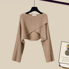 Women 3 piece knit sweater wide leg pants set in brown and gray