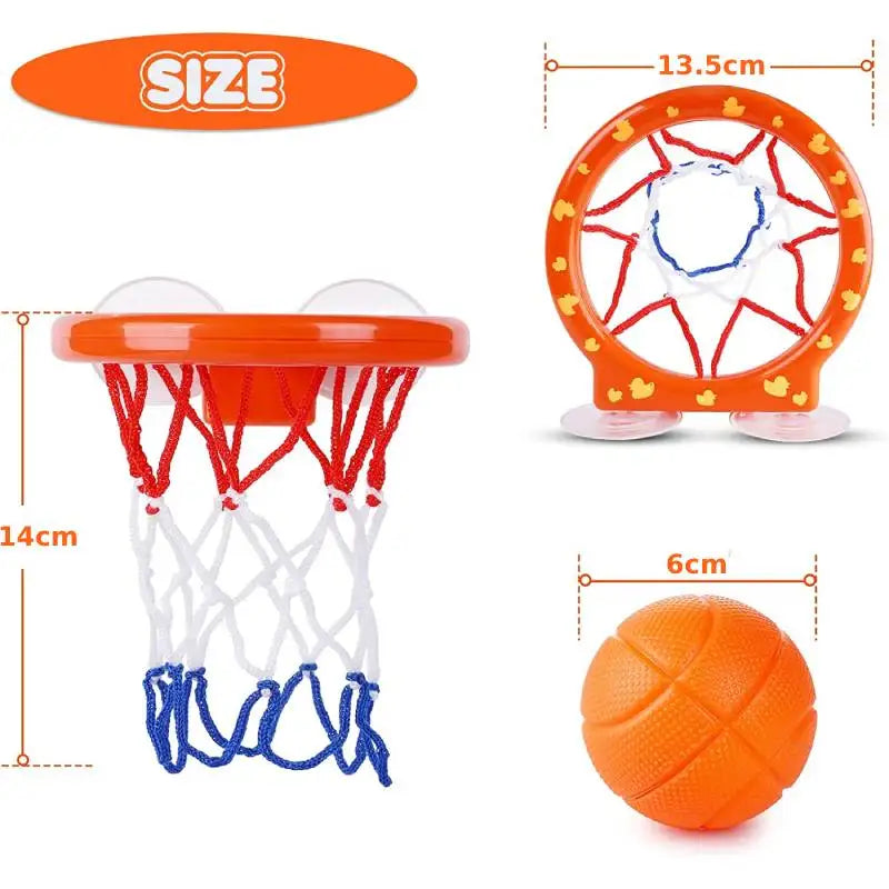 Bath basketball set with suction cup hoop and 2 balls, kids bath toy