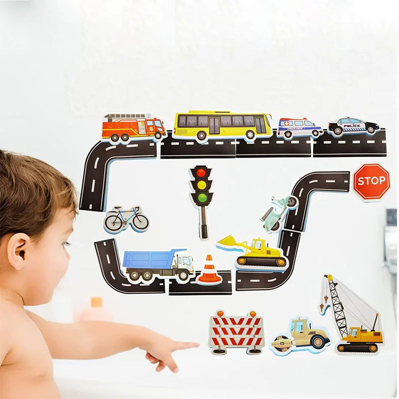 Bath toy cars foam traffic play set for kids bath time fun