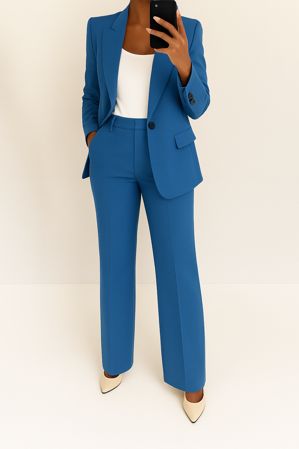Women 2 piece blazer suit set tailored full-length pants