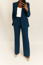 Women 2 piece blazer suit set tailored full-length pants