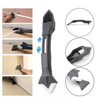 3-in-1 caulk remover tool with stainless steel blade and triangular rubber smoother