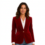 Velvet Blazer Women Long Sleeve Fitted Notched Lapel Tailored