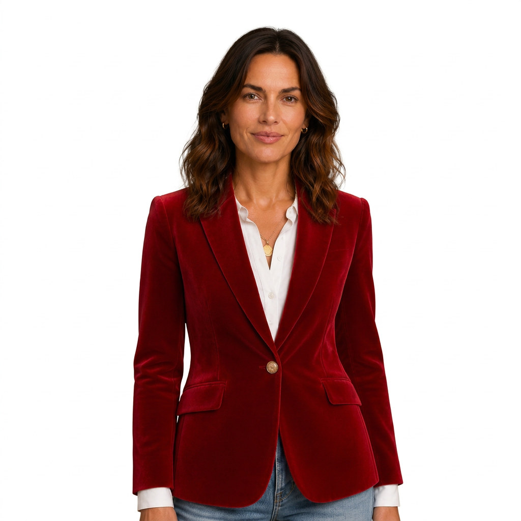 Velvet Blazer Women Long Sleeve Fitted Notched Lapel Tailored