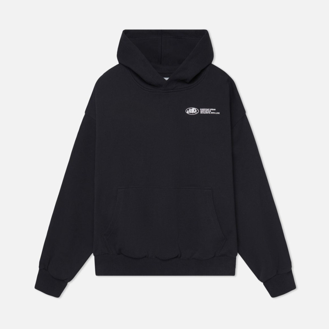 Women's minimalist hoodie drawstring-free cotton blend in navy, grey and black