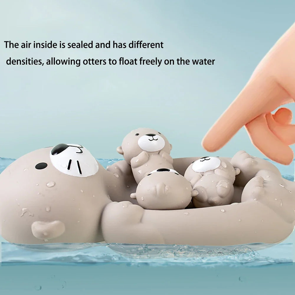 Bath toys otter family 4-piece set, safe plastic kids water play figures