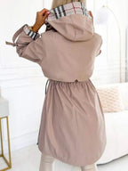 Women hooded long jacket lightweight with contrasting sleeve detail