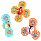 Suction cup spinner toy set for bath and car window, 3-piece insect design
