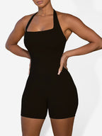 Women's halterneck shorts jumpsuit in stretch fit for sport and leisure