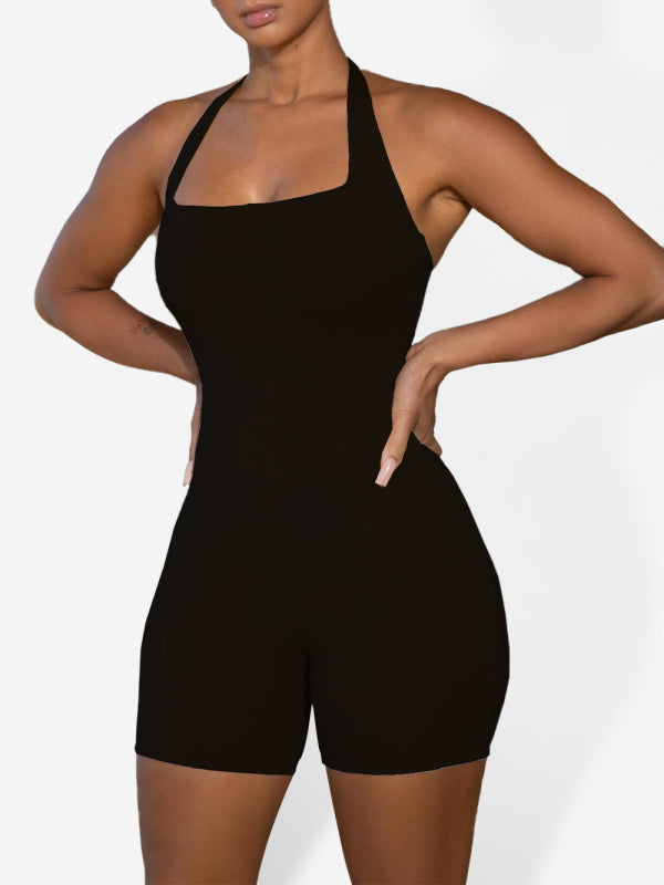 Women's halterneck shorts jumpsuit in stretch fit for sport and leisure