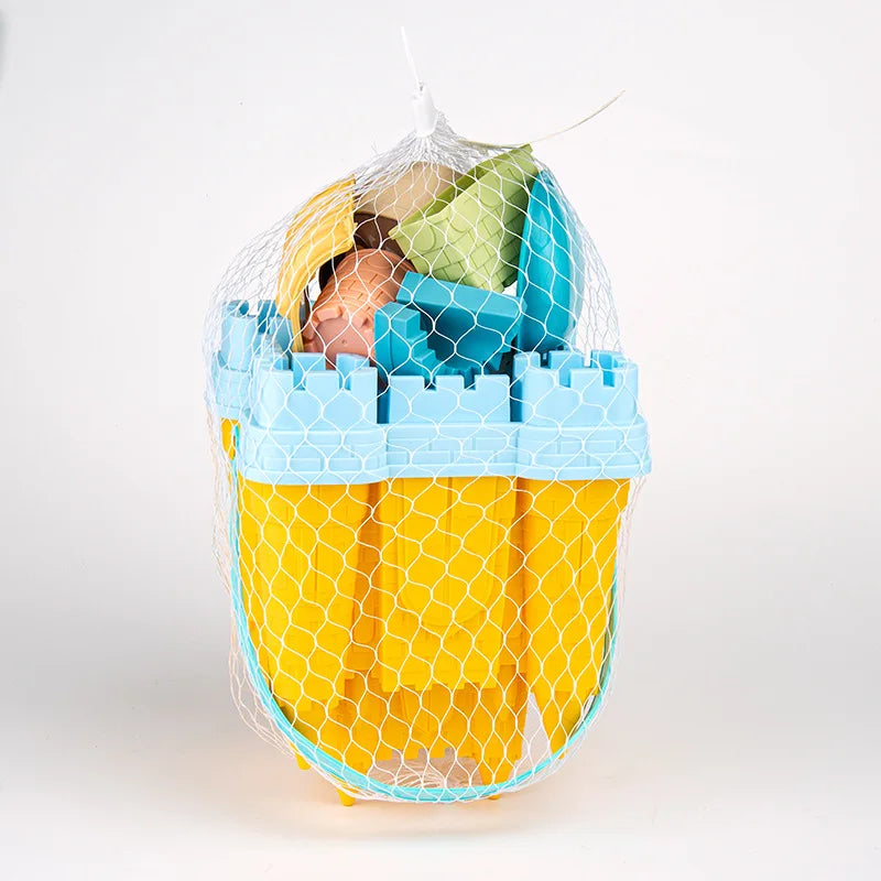 Beach sand castle play set with bucket and molds, outdoor toy for kids ages 3 and up