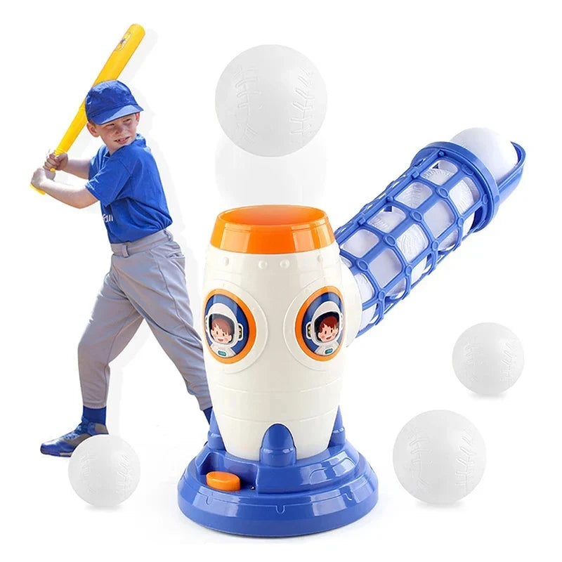 Baseball launcher toy kids pitching machine with bat and balls, ages 3+