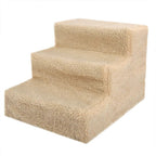 Dog stairs for tall bed 3-step portable beige fleece cover 55lb capacity