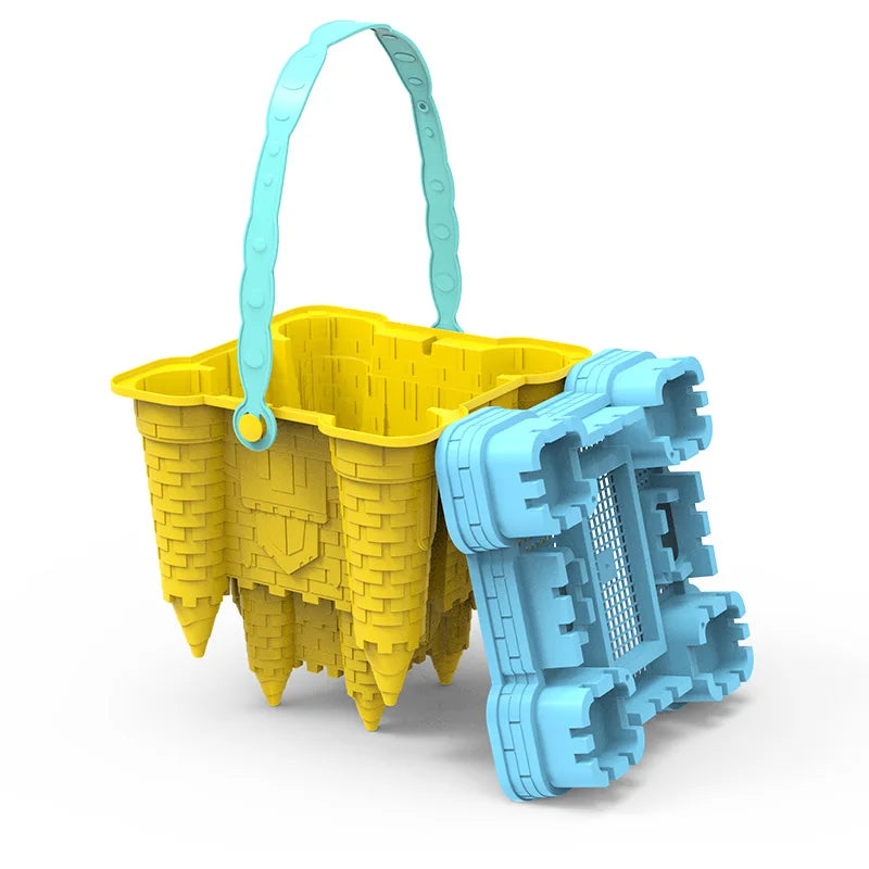 Beach sand castle play set with bucket and molds, outdoor toy for kids ages 3 and up
