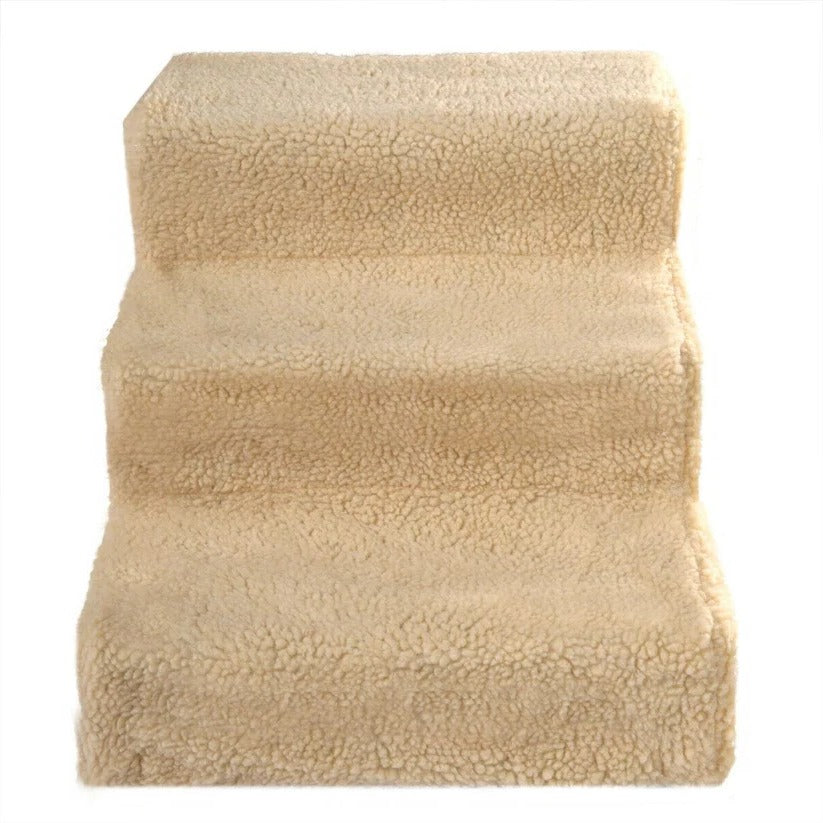 Dog stairs for tall bed 3-step portable beige fleece cover 55lb capacity