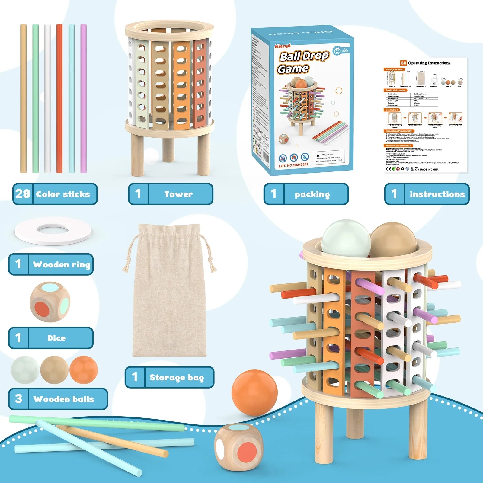Balance Tower wooden stacking and counting game for kids ages 3+