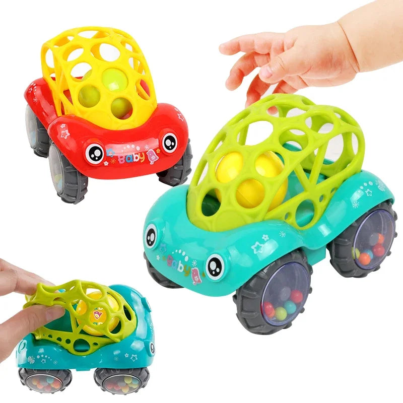 Toy car rolling ball ride-on playset for kids, available in green and red